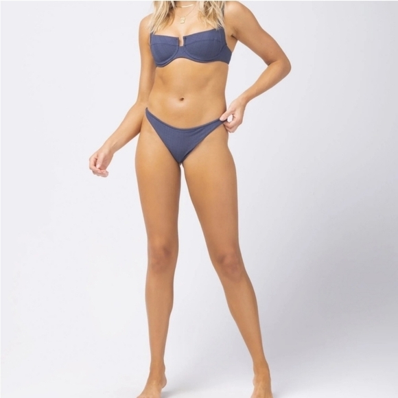 New L*Space Camacho Pointelle Rib Full Cut Slate Bikini Bottom NWT Medium - Picture 4 of 12